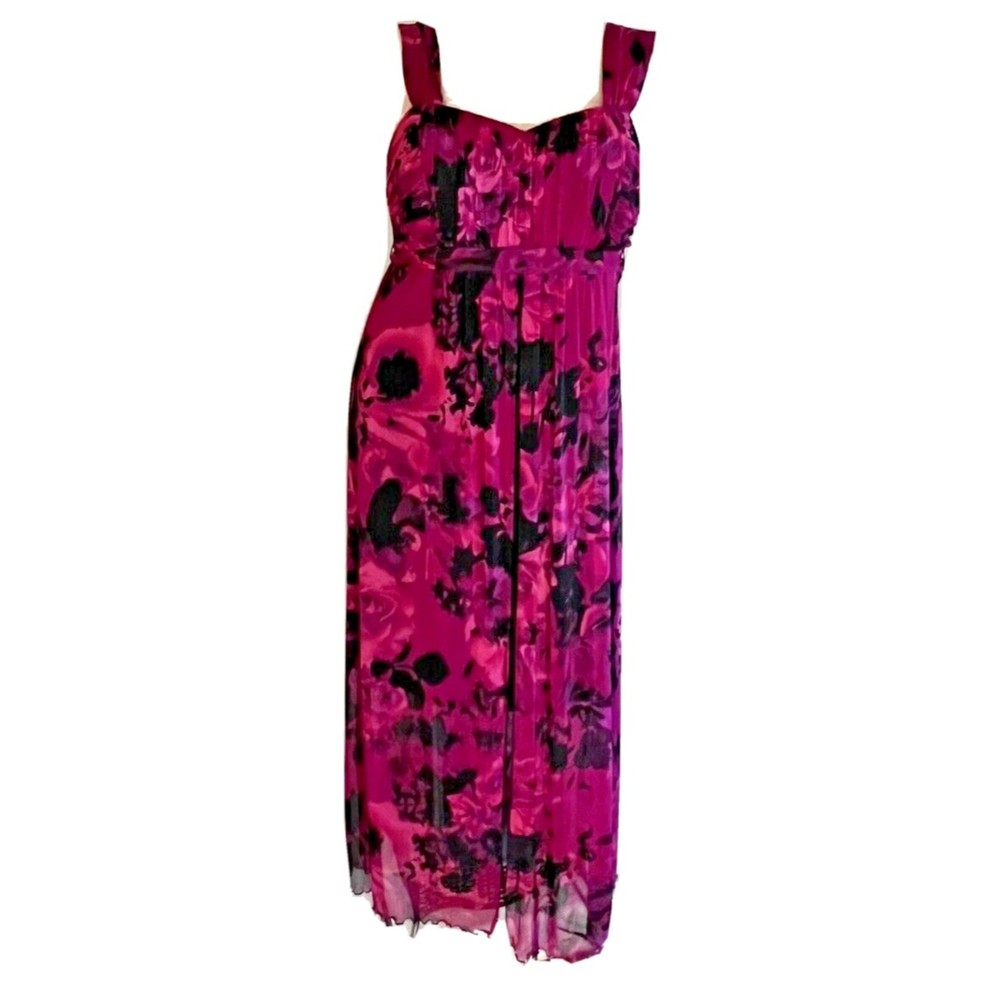 CONNECTED APPAREL Womens Lined Floral Fuchsia Sleeveless Maxi Shift Dress 16w